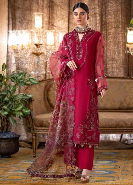 Jannan by Riaz Arts Embroidered Chiffon Suits Unstitched 3 Piece RA21J JF-04 - Luxury Collection