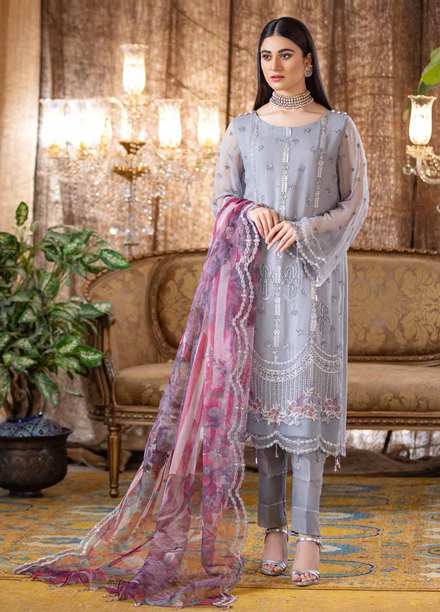 Jannan by Riaz Arts Embroidered Chiffon Suits Unstitched 3 Piece RA21J JF-05 - Luxury Collection