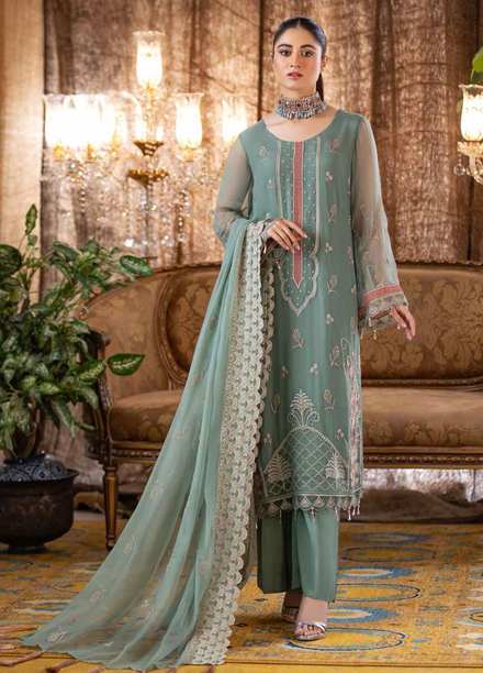 Jannan by Riaz Arts Embroidered Chiffon Suits Unstitched 3 Piece RA21J JF-06 - Luxury Collection