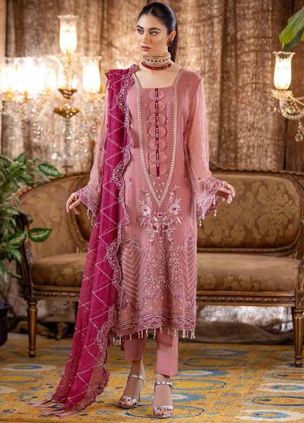 Jannan by Riaz Arts Embroidered Chiffon Suits Unstitched 3 Piece RA21J JF-07 - Luxury Collection