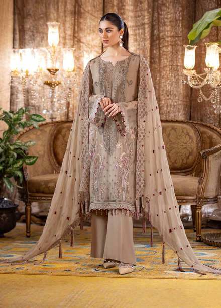 Jannan by Riaz Arts Embroidered Chiffon Suits Unstitched 3 Piece RA21J JF-08 - Luxury Collection