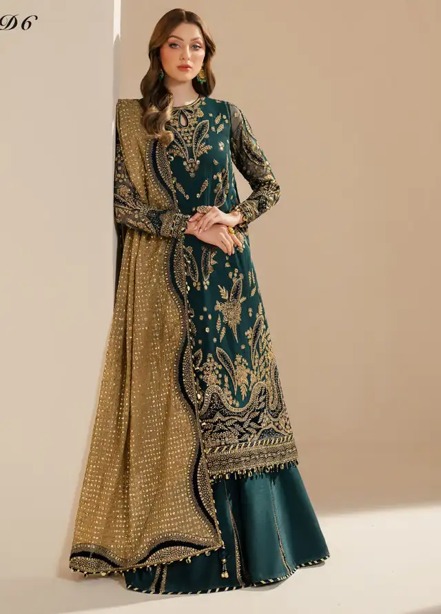 Jazmin Embroidered Chiffon Suits Unstitched 3 Piece JZ25WF WF 25-06 - Wedding Collection