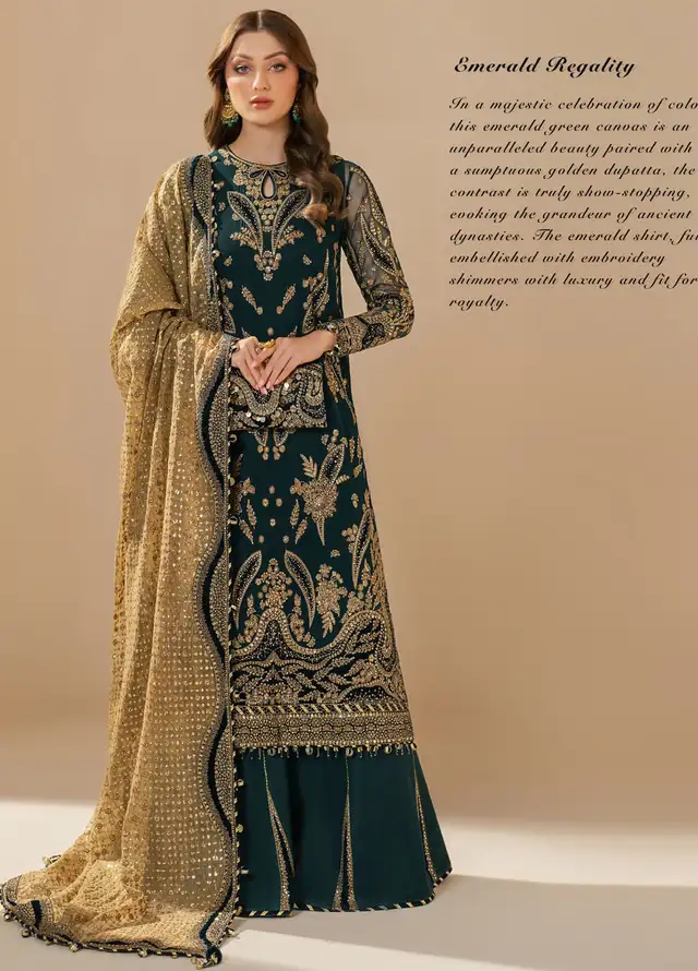 Jazmin Embroidered Chiffon Suits Unstitched 3 Piece JZ25WF WF 25-06 - Wedding Collection