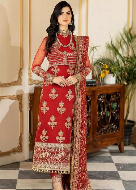 Jhalak By Imrozia Premium Embroidered Organza Suits Unstitched 3 Piece IMP23JH I-184 Maahru - Luxury Collection