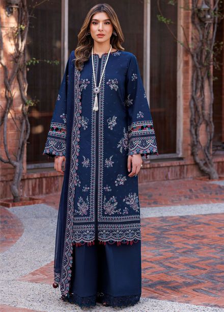 Kaavish By Farasha Embroidered Lawn Suits Unstitched 3 Piece FSH24K D-04 Deep Sapphire - Festive Collection