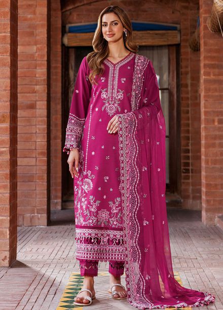 Kaavish By Farasha Embroidered Lawn Suits Unstitched 3 Piece FSH24K D-07 Rosy Somber - Festive Collection