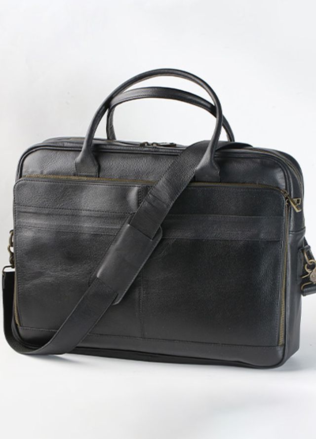 Lafanzo Pret Plain Leather Laptop Bag 5006 Black