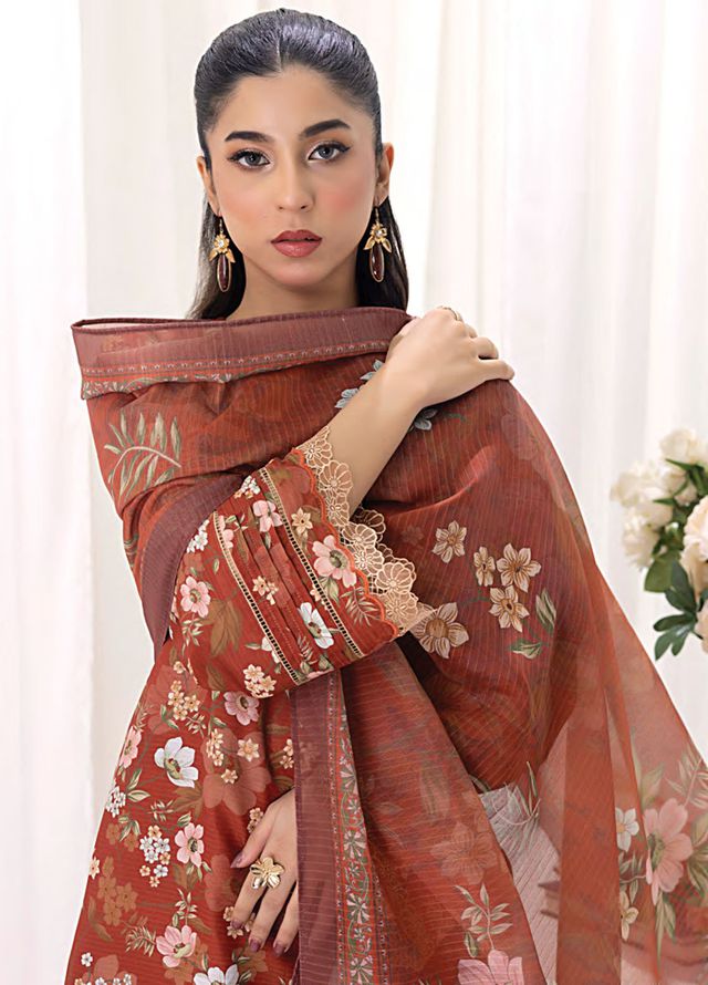 Lakhany Printed Bana dora Suits Unstitched 3 Piece LSM25MP MP-0106 - Summer Collection