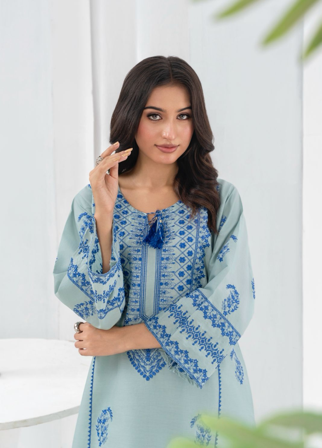 Lamhay by Haniya Mahnoor Pret Embroidered Cotton 2 Piece Suit Cool Ice