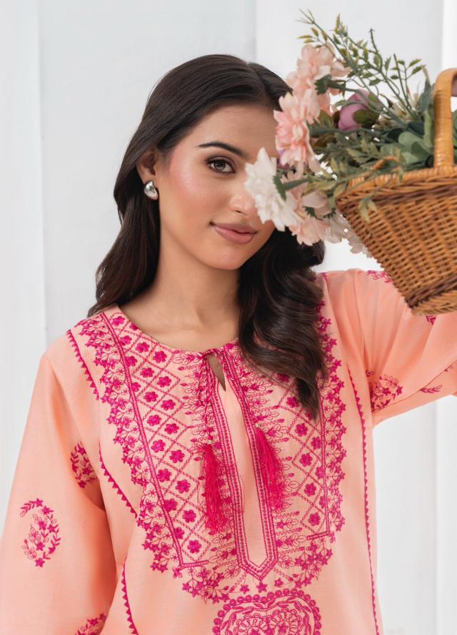 Lamhay by Haniya Mahnoor Pret Embroidered Cotton 2 Piece Suit Pink Blush