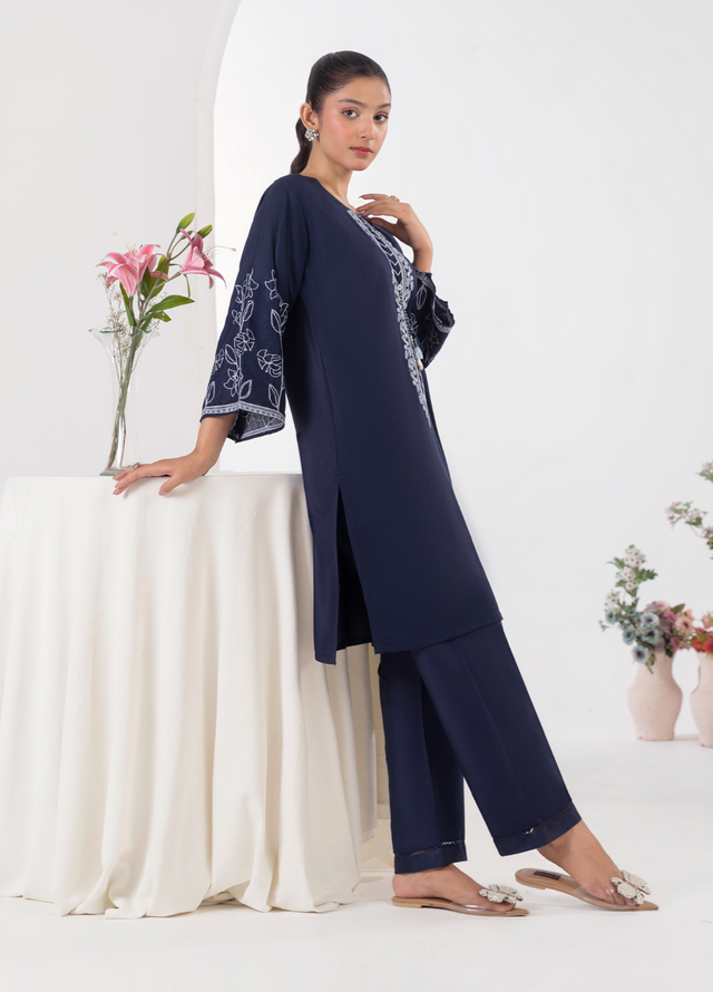 Lamhay by Haniya Mahnoor Pret Embroidered Linen 2 Piece Suit Blue Light