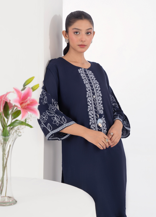 Lamhay by Haniya Mahnoor Pret Embroidered Linen 2 Piece Suit Blue Light