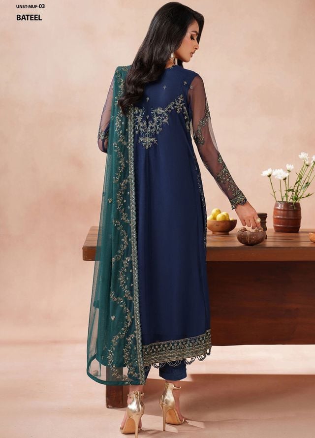 Mahrosh by Zarif Embroidered Net Suits Unstitched 3 Piece ZAF25MF MUF-03 Bateel - Formals Collection