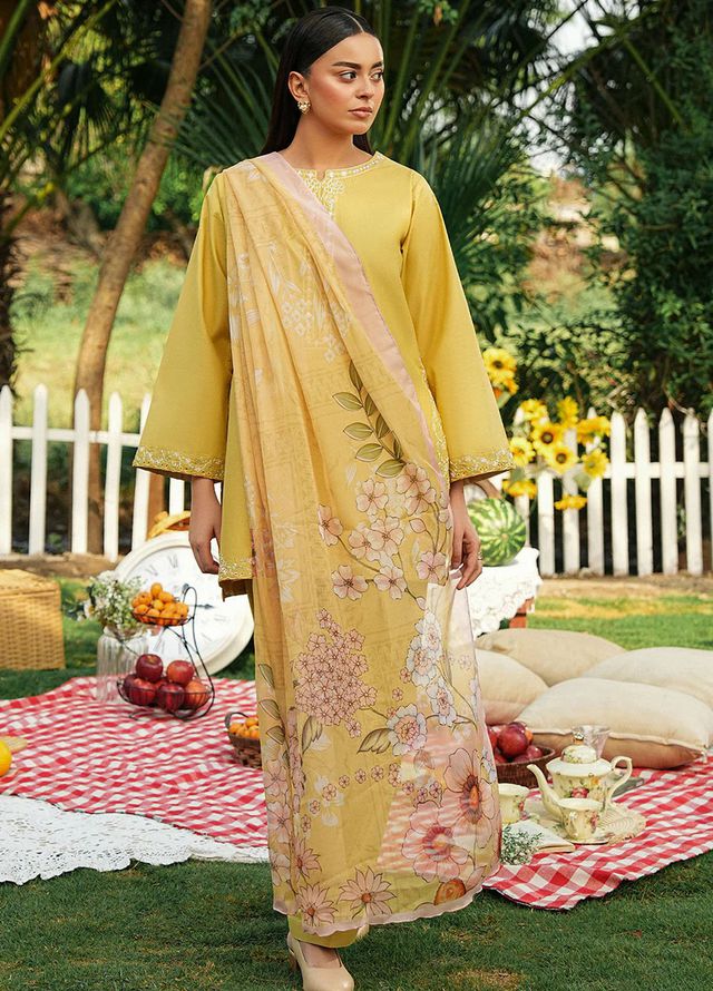 Mannat Clothing Pret Embroidered Lawn 3 Piece Suit Lemon Gleam