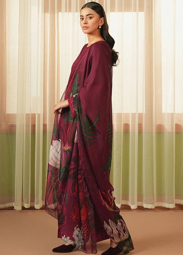 Mannat Clothing Pret Embroidered Lawn 3 Piece Suit Plum