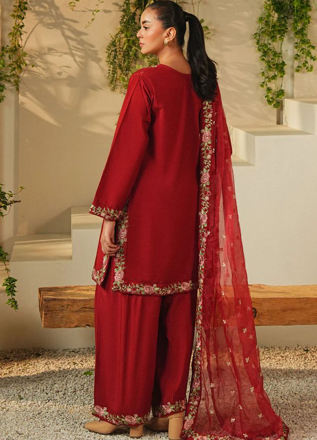 Mannat Clothing Pret Embroidered Viscose 3 Piece Suit Rose