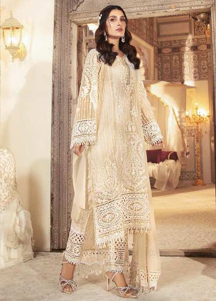 Mbroidered By Maria B Embroidered Organza Pearl White Suit Unstitched 3 Piece MB21WD D4 - Wedding Collection