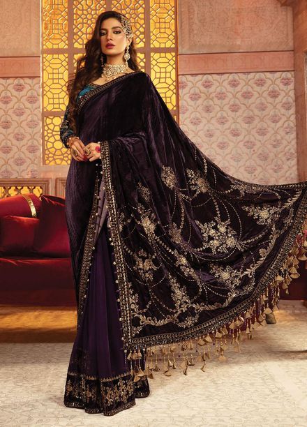 Maria B Embroidered Velvet  Unstitched Saree MB21V D1 - Luxury Collection