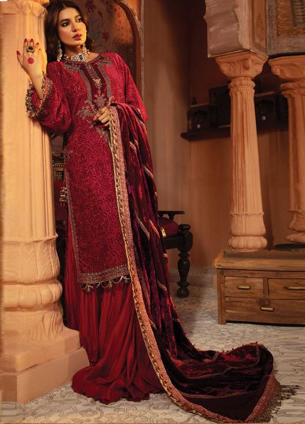 Maria B Embroidered Velvet Suits Unstitched 3 Piece MB21V D6 - Luxury Collection