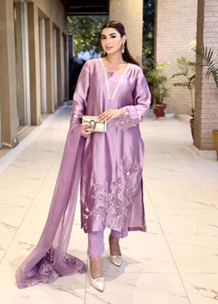 Maroon by Iqra Chaudhry Pret Embroidered Silk 3 Piece Suit Lavender Grace