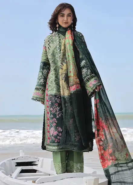 Maryam Hussain Embroidered Lawn Suit Unstitched 3 Piece MH24L D-01 Gardenia - Luxury Collection