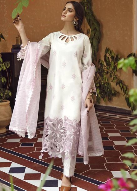 Meena Kumari By Aabyaan Embroidered Chikankari Lawn Suits Unstitched 3 Piece ABY23MK AB-06 Mehrunissa - Eid Collection
