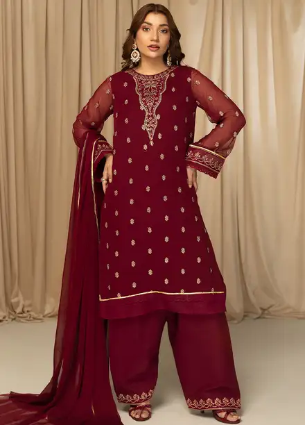 Meeral Pret Embroidered Chiffon 3 Piece Suit Siva