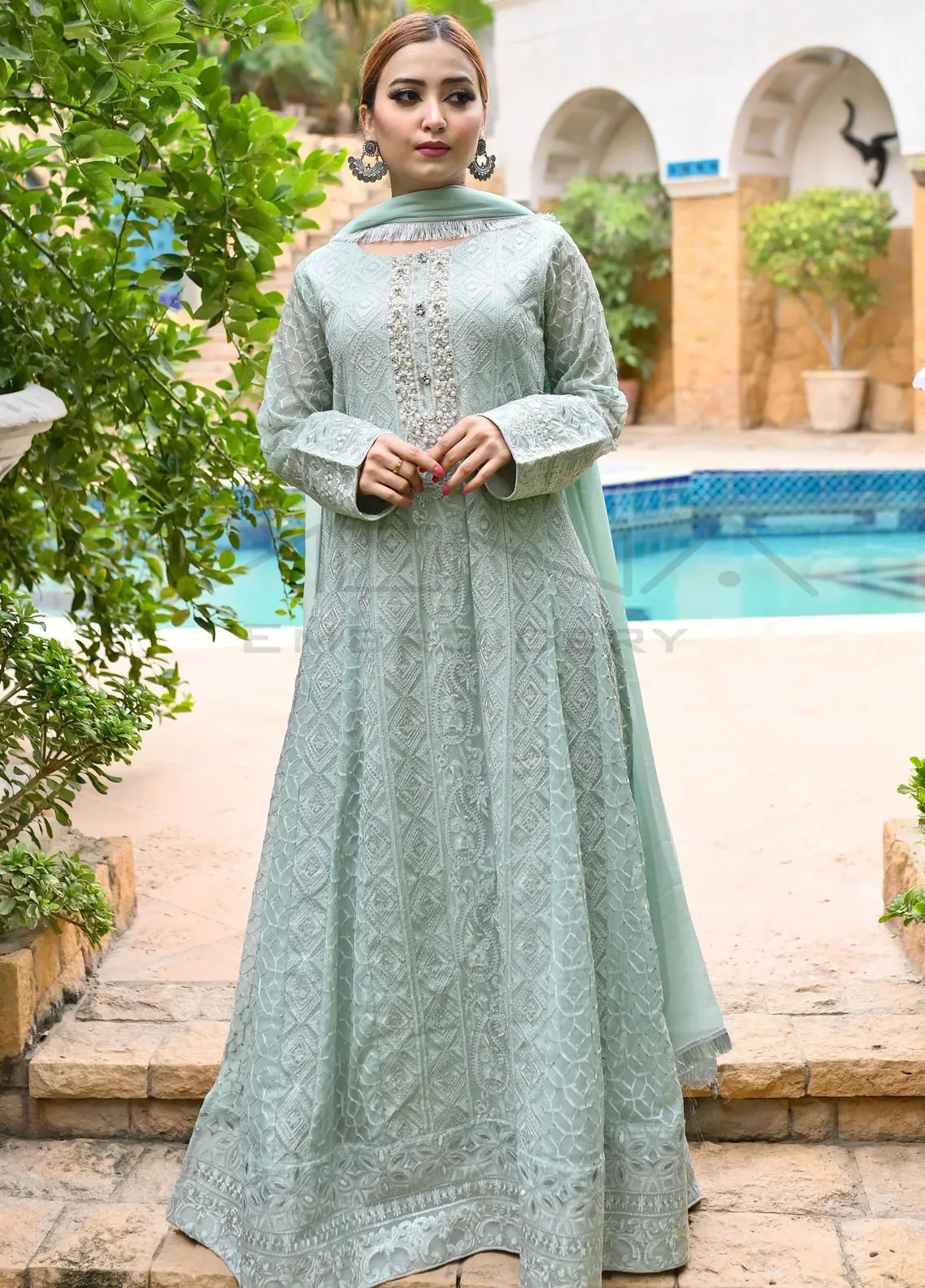 Jamnii Pret Embroidered Chiffon 3 Piece Suit Mystic Mauve main image 0