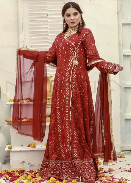 Mona Embroidery Pret Embroidered Chiffon 3 Piece Suit Melanie-Mehroon