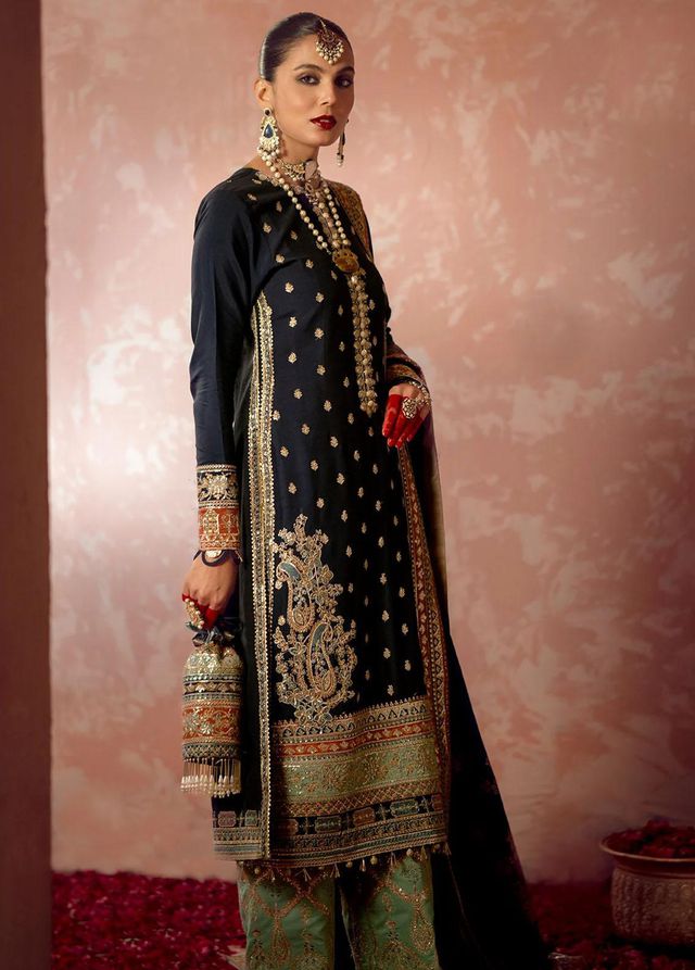 Mushk By Ajr Couture Embroidered Raw Silk Suits Unstitched 3 Piece AJR24M ASE-03 Khushboo - Luxury Collection
