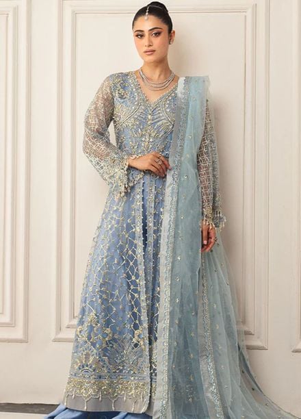 Mushq Embroidered Net Suits Unstitched 3 Piece MQ25MR HWD-04 Perwinkle - Formals Collection