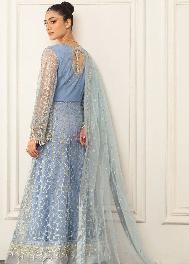 Mushq Embroidered Net Suits Unstitched 3 Piece MQ25MR HWD-04 Perwinkle - Formals Collection