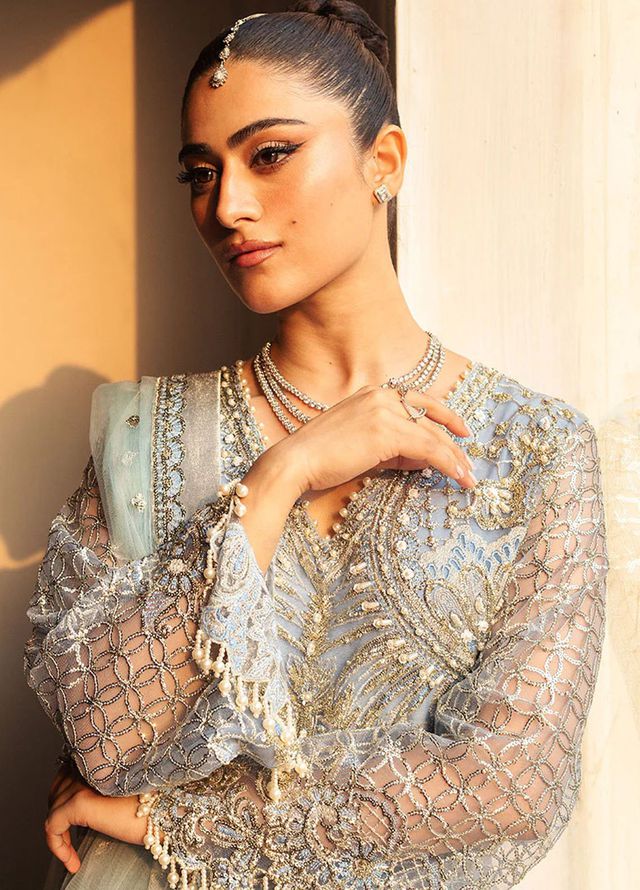Mushq Embroidered Net Suits Unstitched 3 Piece MQ25MR HWD-04 Perwinkle - Formals Collection