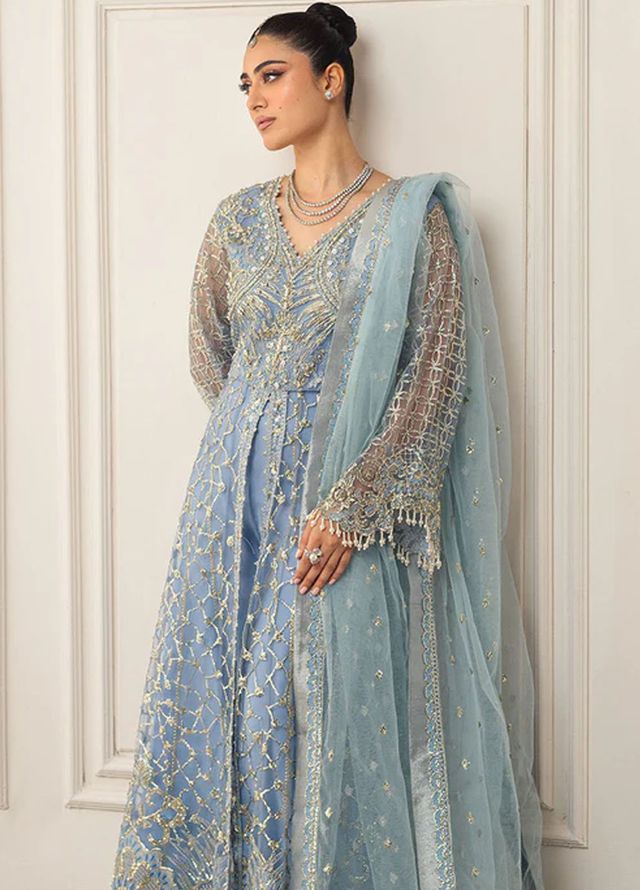 Mushq Embroidered Net Suits Unstitched 3 Piece MQ25MR HWD-04 Perwinkle - Formals Collection