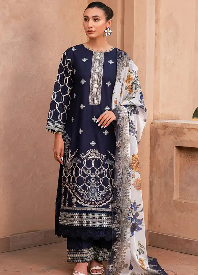 Naayas Embroidered Lawn Suit Unstitched 3 Piece NS24E Sapphire - Summer Collection