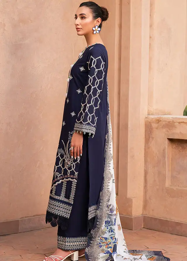 Naayas Embroidered Lawn Suit Unstitched 3 Piece NS24E Sapphire - Summer Collection