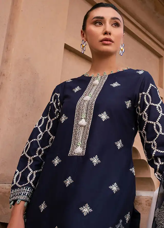 Naayas Embroidered Lawn Suit Unstitched 3 Piece NS24E Sapphire - Summer Collection