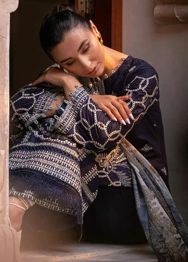Naayas Embroidered Lawn Suit Unstitched 3 Piece NS24E Sapphire - Summer Collection