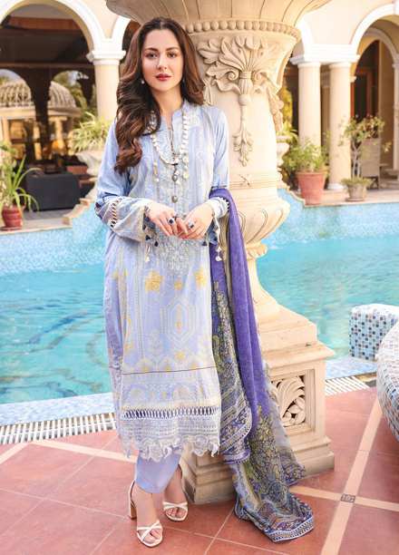 Naushad Imdad Embroidered Jacquard Suits Unstitched 3 Piece ND22LL Cashmere Blue NI-LL-008 - Luxury Collection