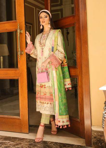 Naushad Imdad Embroidered Jacquard Suits Unstitched 3 Piece ND22LL Lime Punch NI-LL-009 - Luxury Collection