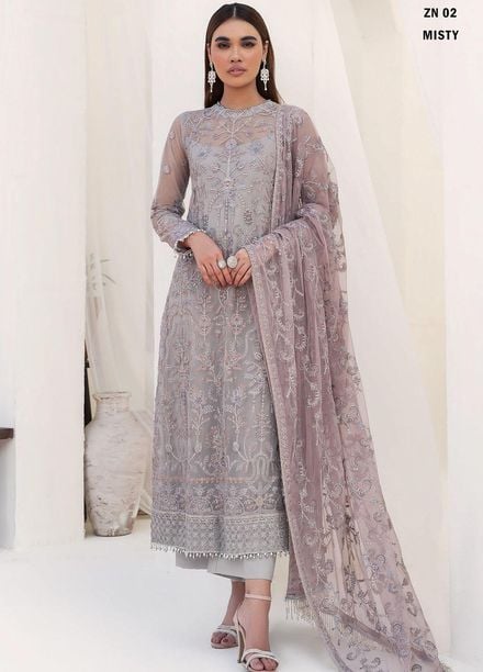 Nazneen By Zarif Embroidered Net Suits Unstitched 3 Piece ZF23N ZN 02 Misty - Luxury Formal Collection