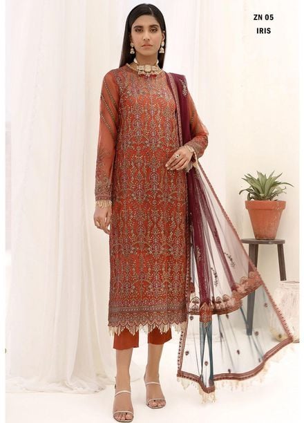 Nazneen By Zarif Embroidered Net Suits Unstitched 3 Piece ZF23N ZN 05 Iris - Luxury Formal Collection