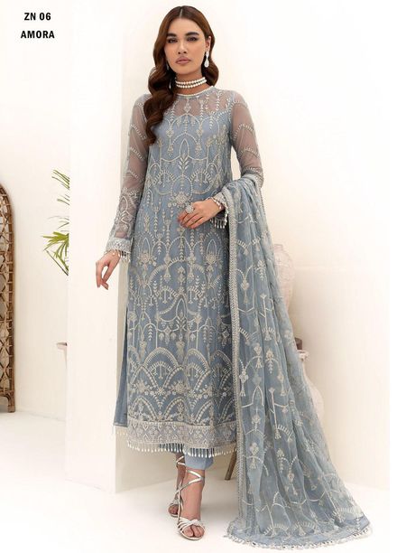 Nazneen By Zarif Embroidered Net Suits Unstitched 3 Piece ZF23N ZN 06 Amora - Luxury Formal Collection