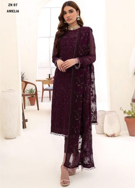 Nazneen By Zarif Embroidered Chiffon Suits Unstitched 3 Piece ZF23N ZN 07 Amelia - Luxury Formal Collection