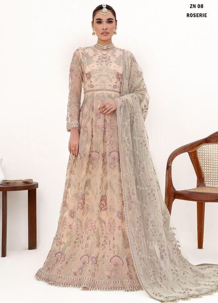 Nazneen By Zarif Embroidered Net Suits Unstitched 3 Piece ZF23N ZN 08 Roserie - Luxury Formal Collection