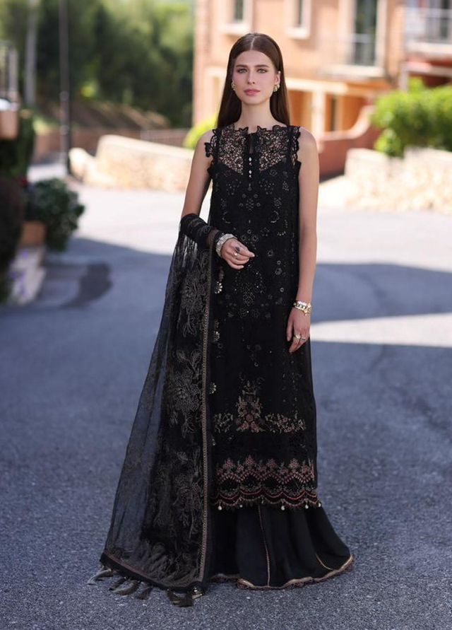 Noor By Saadia Asad Embroidered Chiffon Suits Unstitched 3 Piece NSA23SL D7 - Luxury Collection