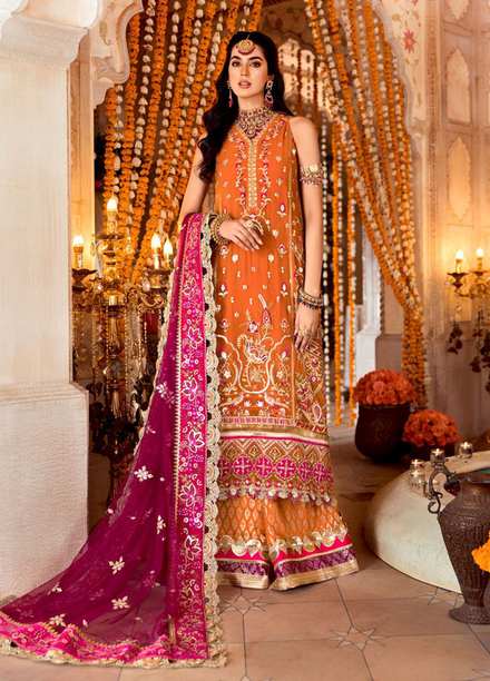 Noor by Saadia Asad Embroidered Chiffon Suits Unstitched 3 Piece SA21WD D6 - Wedding Collection