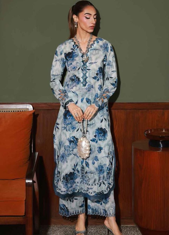 Nureh Chikankari Lawn Suits Unstitched 2 Piece NU25BRU NU2-177 - Summer Collection