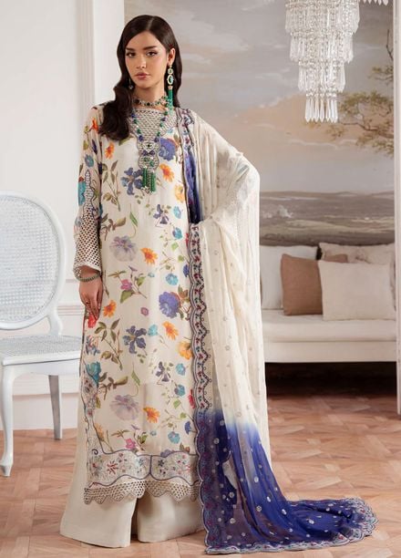 Nureh Embroidered Chiffon Suits Unstitched 4 Piece Siit NU25AU AM-26 - Luxury Collection 