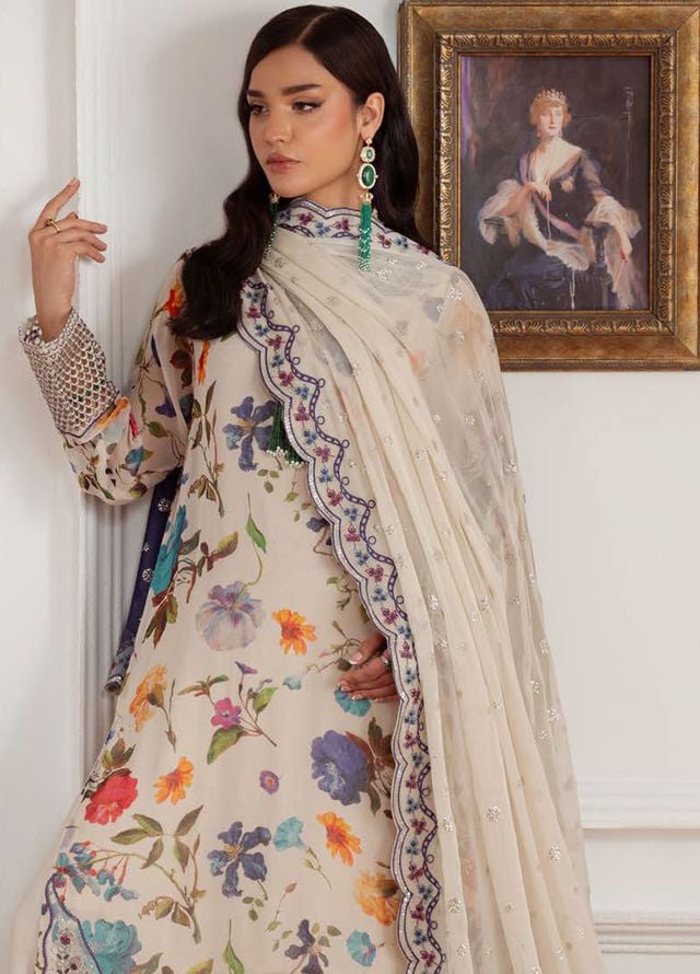 Nureh Embroidered Chiffon Suits Unstitched 4 Piece Suit NU25AU AM-26 - Luxury Collection 